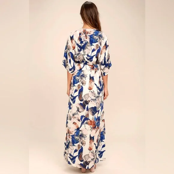 Lulu's Loveliest Of All White Blue Floral Lace Up Maxi Dress Size Small - Picture 6 of 13